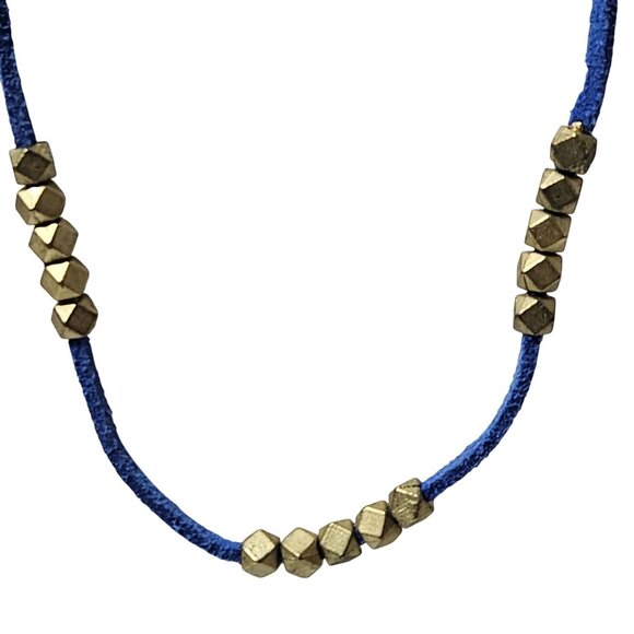 Boho Gold Tone Bead Blue Suede Cord Necklace Minimalist Fashion Jewelry Women - Picture 3 of 6